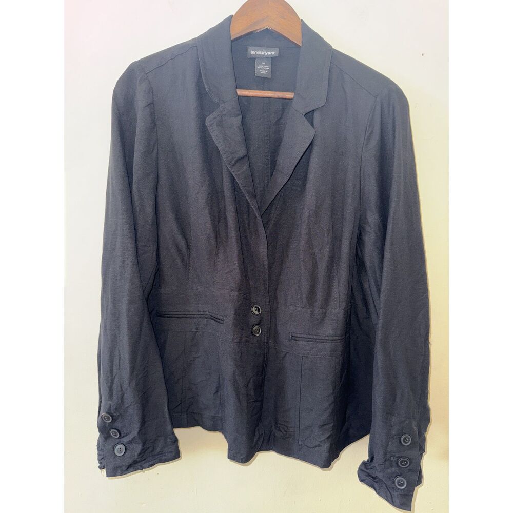 Lane Bryant Black Linen Blend Blazer Jacket Size 18 Two-Button Workwear
